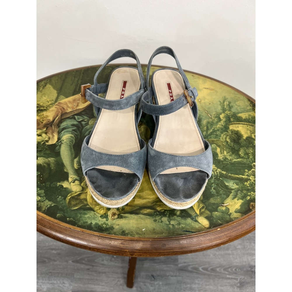 Prada Blue Suede Slingback Platform Sandal Espadrille Sz 36.5
